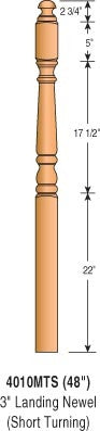 4010MTS-48 - Colonial Mushroom Top Newel - 3" Square x 48"