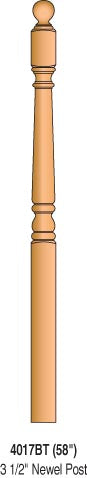 4018BT-58 - Colonial Ball Top Landing Newel - 3-1/2" Square x 58"