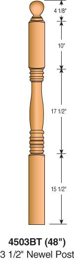 4503BT-48 - Hampton Ball Top Newel - 3-1/2" Square x 48"