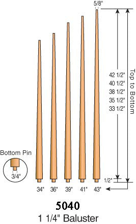 5040 - "Pool Cue" Pin Top Baluster - 1-1/4” Round at Base