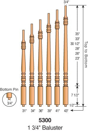 5300 - Hampton Pin Top Baluster - 1-3/4" Square
