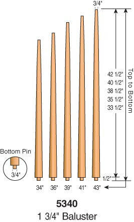 S-5340 - "Pool Cue" Pin Top Baluster - 1-3/4" Round