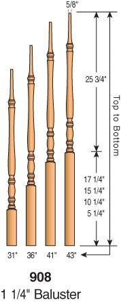 908 - Classic Pin Top Baluster - 1-1/4" Square