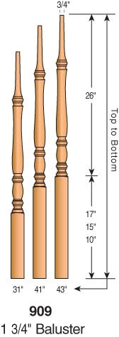 909 - Classic Pin Top Baluster - 1-3/4" Square