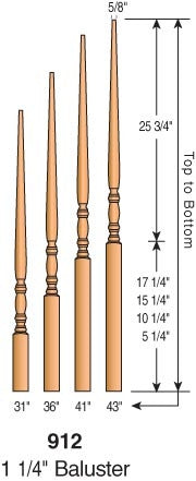 912 - Classic Pin Top Baluster - 1-1/4" Square