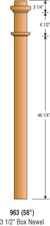 963- 56 - Solid Wood Box Newel - 3-1/2" Square x 56"